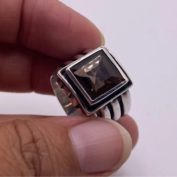 Rare Silpada Women's Faceted Smoky Quartz Sterling Silver Ring Size 7.5 - Picture 6 of 8